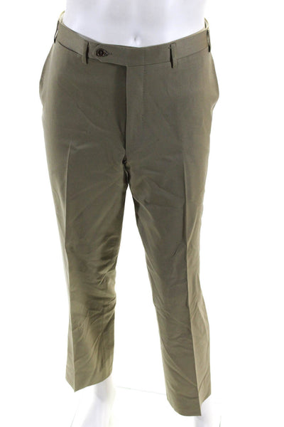 Canali Mens Wool Front Pleat Button Closure Tapered Dress Pants Beige Size 32