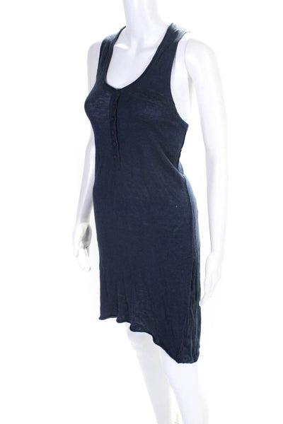 360 Sweater Womens Knit Henley Scoop Neck Tank Shift Dress Navy Linen Size Small