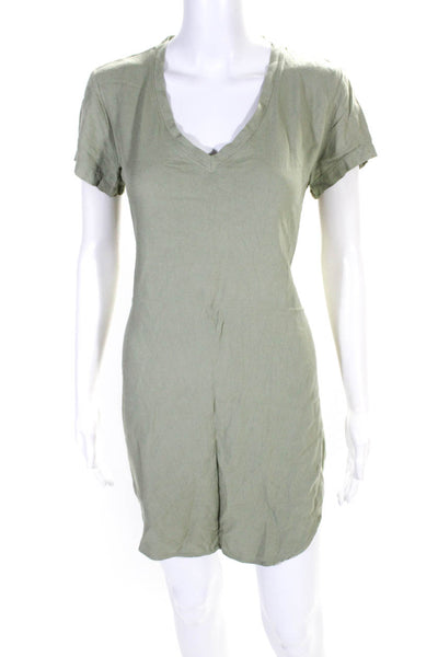 Cloth & Stone Womens Short Sleeve Curved Hem V Neck Shift Dress Green Size Small