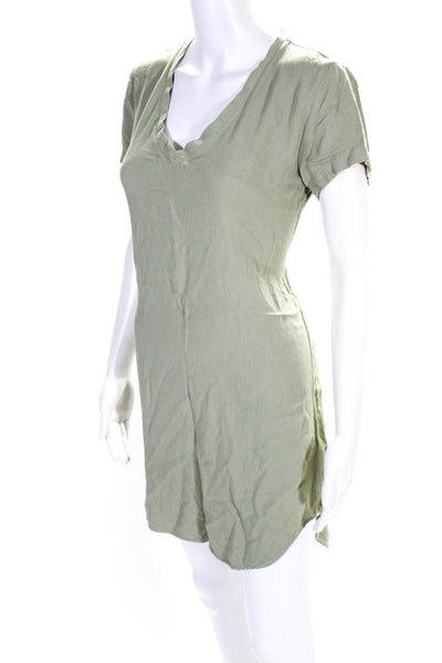 Cloth & Stone Womens Short Sleeve Curved Hem V Neck Shift Dress Green Size Small