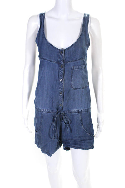 Rails Womens Chambray Denim Button Up Scoop Neck Romper Blue Size Small