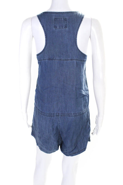 Rails Womens Chambray Denim Button Up Scoop Neck Romper Blue Size Small