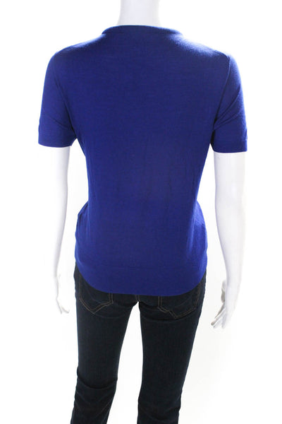 Boss Hugo Boss Womens Wool Thin-Knit Ribbed Hem Short Sleeve Top Blue Size S