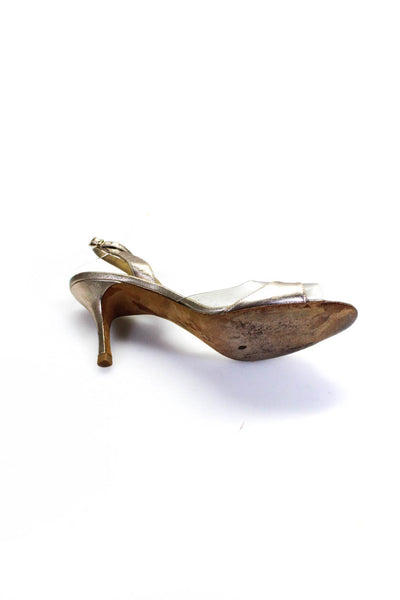 Manolo Blahnik Womens Metallic PVC Slingback Sandals Brown Leather Size 39.5