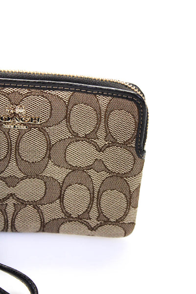 Coach Womens Zip Top Monogram Logo Canvas Wristlet Handbag Brown