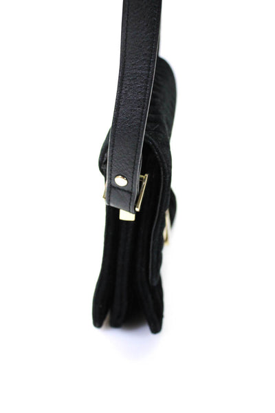 Massimo Dutti Womens Single Strap Quilted Flap Medium Shoulder Handbag Black