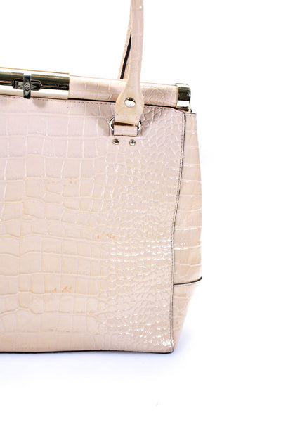 Kate Spade New York Womens Glossy Croc Embossed Satchel Handbag Nude Patent