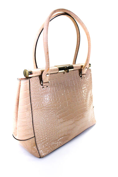 Kate Spade New York Womens Glossy Croc Embossed Satchel Handbag Nude Patent