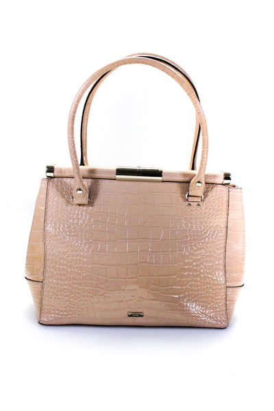 Kate Spade New York Womens Glossy Croc Embossed Satchel Handbag Nude Patent