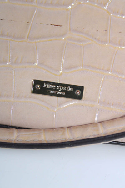 Kate Spade New York Womens Glossy Croc Embossed Satchel Handbag Nude Patent