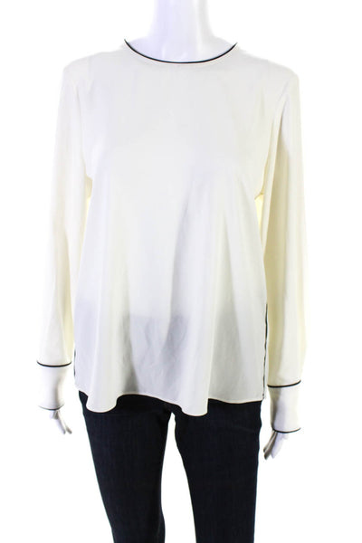 Lark & Ro Womens Chiffon Long Sleeve Back Zip Blouse Top Ivory White Size S