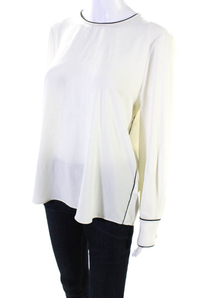 Lark & Ro Womens Chiffon Long Sleeve Back Zip Blouse Top Ivory White Size S