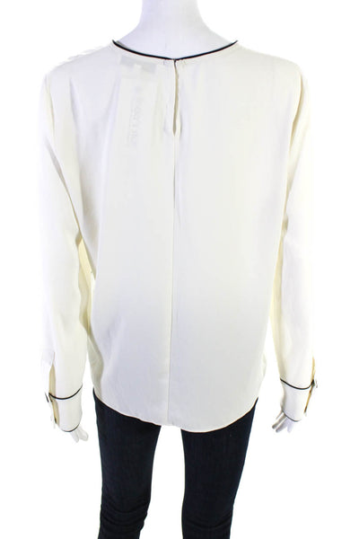 Lark & Ro Womens Chiffon Long Sleeve Back Zip Blouse Top Ivory White Size S