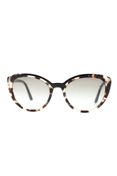 Prada Womens SPR 02V Round Cats Eye Sunglasses Brown Clear Plastic