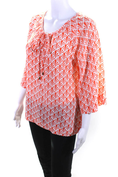 Hamptonite Women's Printed Half Sleeve V Neck Silk Blouse Orange Size M