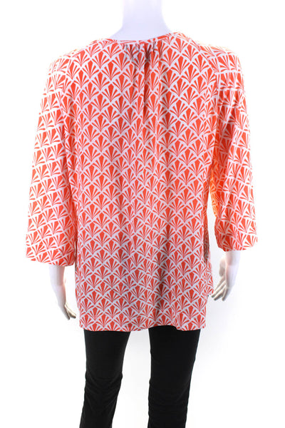 Hamptonite Women's Printed Half Sleeve V Neck Silk Blouse Orange Size M