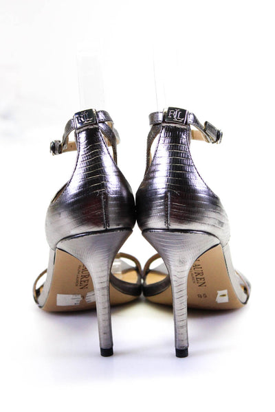 Lauren Ralph Lauren Women's High Heel Ankle Strap Leather Sandals Silver Size 6