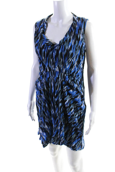 Thakoon Addition Womens Striped V Neck A Line Dress Blue Black Size 6