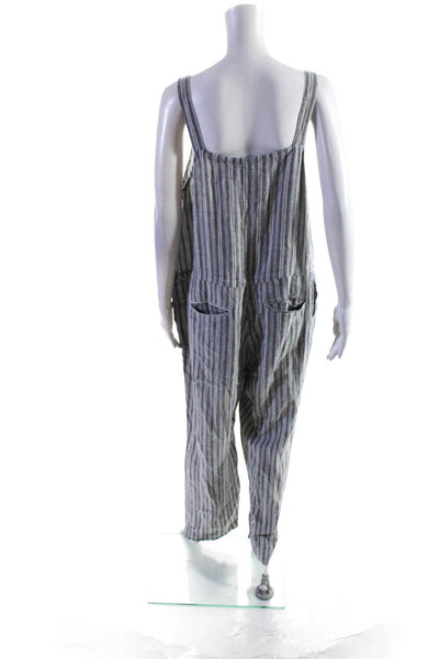 Rails Womens Striped Sleeveless Drawstring Buttoned Jumpsuit Gray White Size L