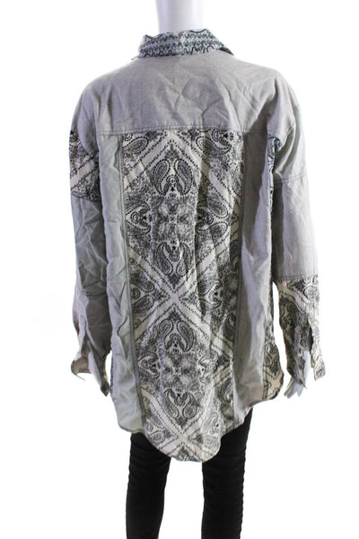 Free People Women's Paisley Print Patchwork Button Down Shirt Gray Size XS