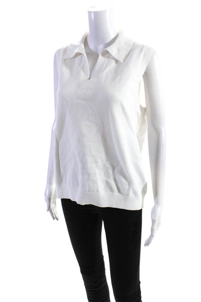 J. Mclaughlin Womens Collared V Neck Sleeveless Tank Top Vest White Size XL