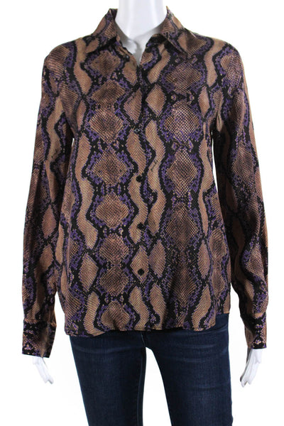 Pinko Womens Animal Print Long Sleeve Collared Button-Up Blouse Top Brown Size 2