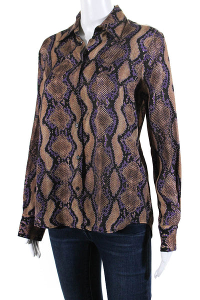 Pinko Womens Animal Print Long Sleeve Collared Button-Up Blouse Top Brown Size 2