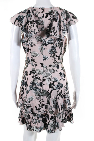 Parker Womens Silk Floral V-Neck Cap Sleeve Tiered Ruffled Dress Pink Size 2