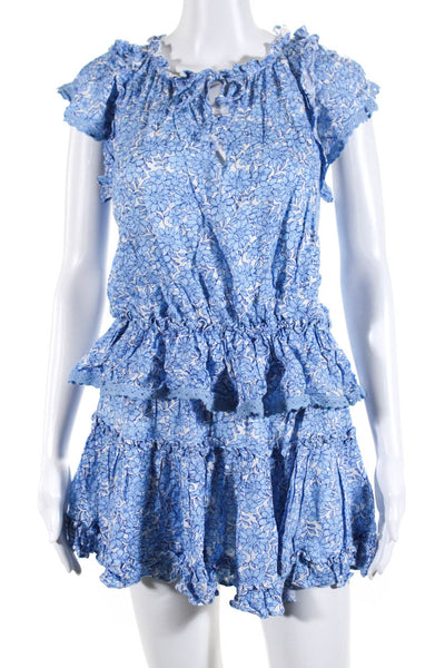 We're All Pretty Girls Womens Floral V-Neck Cap Sleeve Tiered Dress Blue Size L