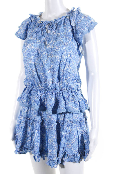 We're All Pretty Girls Womens Floral V-Neck Cap Sleeve Tiered Dress Blue Size L