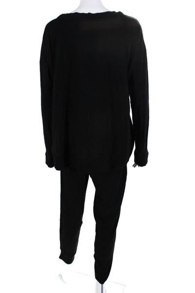 Splendid Womens Scoop Neck Ribbed Trim Shirt Pants Set Black Size Medium Large