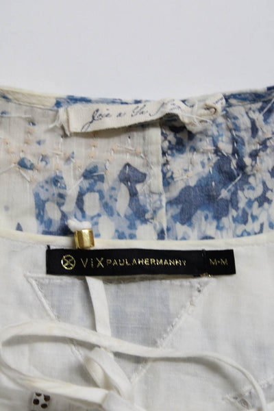 Vix Paula Hermanny Women's V-Neck Sleeveless Embellish Blouse White Size M Lot 2