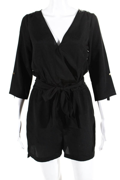 548 Women's V-Neck 3/4 Sleeves Short Romper Black Size S