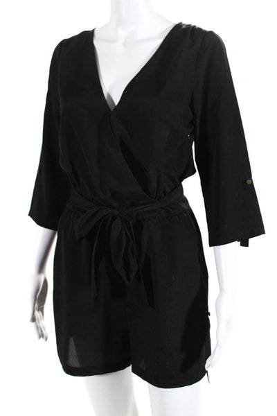 548 Women's V-Neck 3/4 Sleeves Short Romper Black Size S