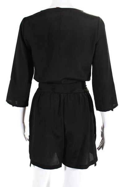 548 Women's V-Neck 3/4 Sleeves Short Romper Black Size S