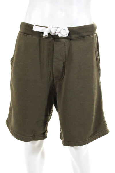 Tibi Mens 100% Cotton Drawstring Waist Casual Sweat Shorts Green White Size M