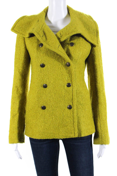 J Crew Womens Mohair Double Breasted Pea Coat Chartreuse Green Size 2