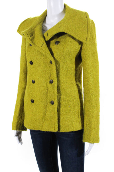 J Crew Womens Mohair Double Breasted Pea Coat Chartreuse Green Size 2