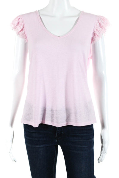 Generation Love Womens Lace Cap Short Sleeved V Neck T Shirt Blouse Pink Size M