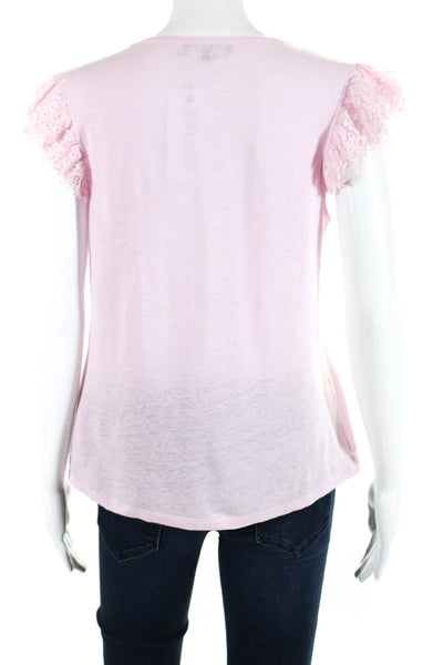 Generation Love Womens Lace Cap Short Sleeved V Neck T Shirt Blouse Pink Size M