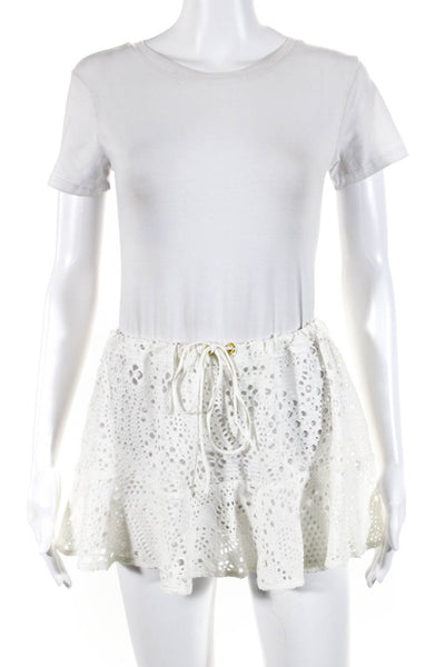 Ralph Lauren Womens Lace Unlined Drawstring Waist Ruffle Mini Skirt White Size L