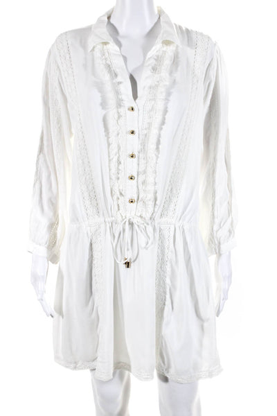 Melissa Odabash Womens Lace Long Sleeved Buttoned Blouson Dress White Size M