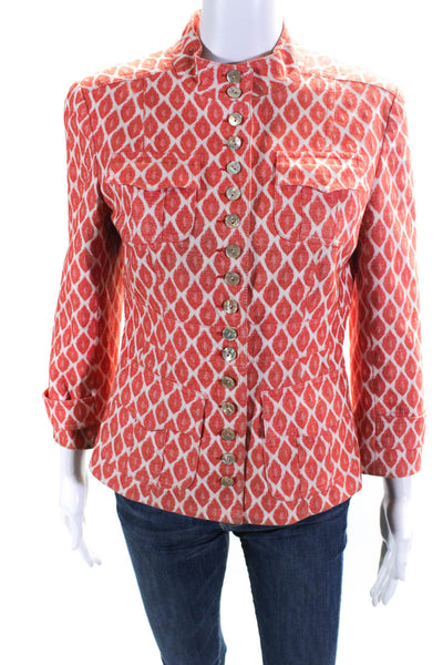 Nanette Lepore Womens Woven Geometric Button-Up Long Sleeve Jacket Orange Size 6