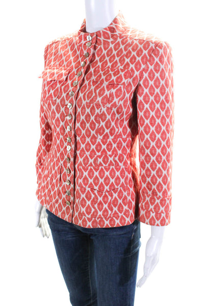 Nanette Lepore Womens Woven Geometric Button-Up Long Sleeve Jacket Orange Size 6