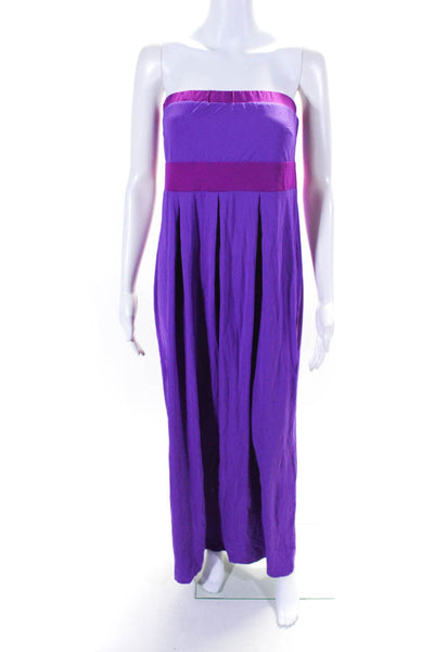 Eva Alexander Women's Strapless Pleated Maxi Sundress Purple Size 8