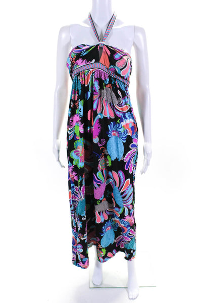 Trina Turk Women's Halter Neck Abstract Print Maxi Sundress Multicolor Size S