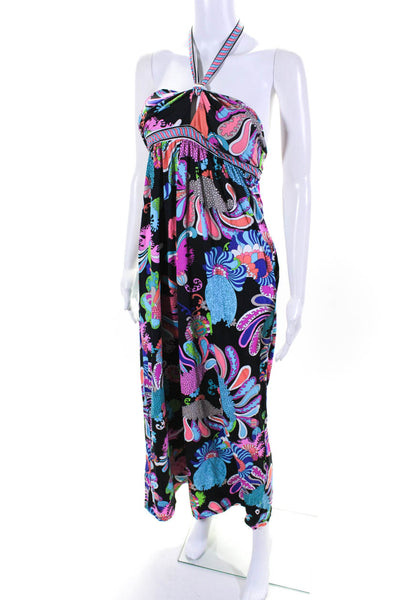 Trina Turk Women's Halter Neck Abstract Print Maxi Sundress Multicolor Size S