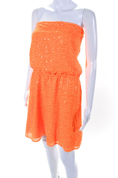 Calypso Saint Barth Women's Sequin Drawstring Mini Sundress Orange Size S