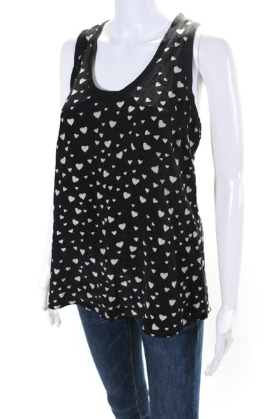 Joie Women's Scoop Neck Sleeveless Heart Print Blouse Black Size S