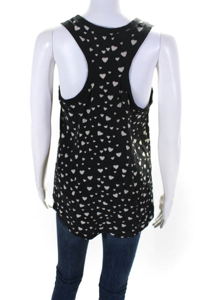 Joie Women's Scoop Neck Sleeveless Heart Print Blouse Black Size S